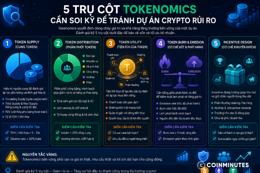 trụ cột tokenomics cần soi kỹ để tránh dự án crypto rủi ro