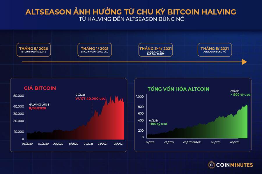 Ảnh hưởng từ chu kỳ Bitcoin Halving Altcoin Season