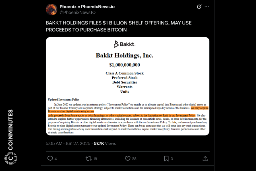 Bakkt Plans to Raise $1 Billion to Build Bitcoin and Digital Asset Treasury