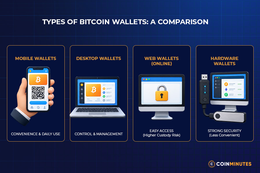 Mobile, Desktop, Web, and Hardware Wallets
