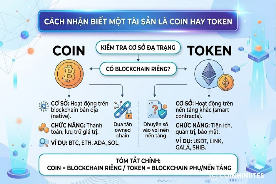 Xác định blockchain mà tài sản đó đang hoạt động để nhận biết coin và token