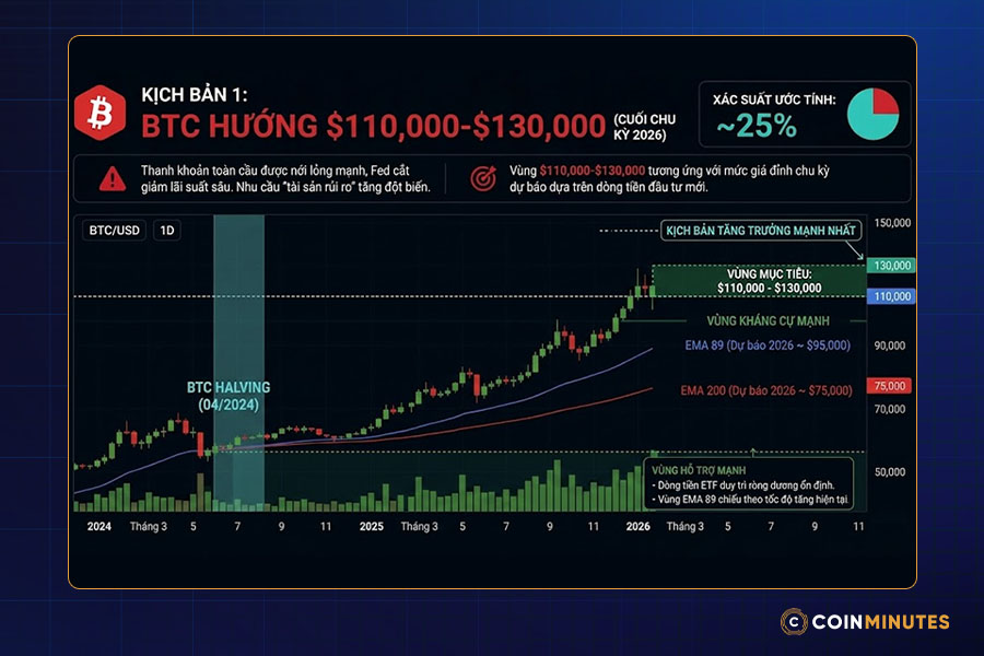 Kịch bản 1: BTC hướng $110,000-$130,000