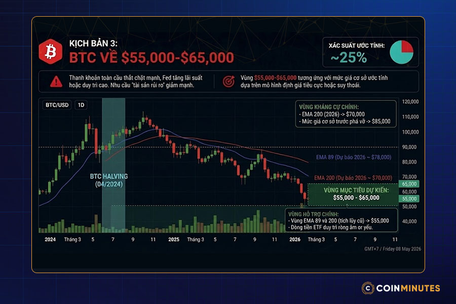 Kịch bản 3: BTC về $55,000-$65,000