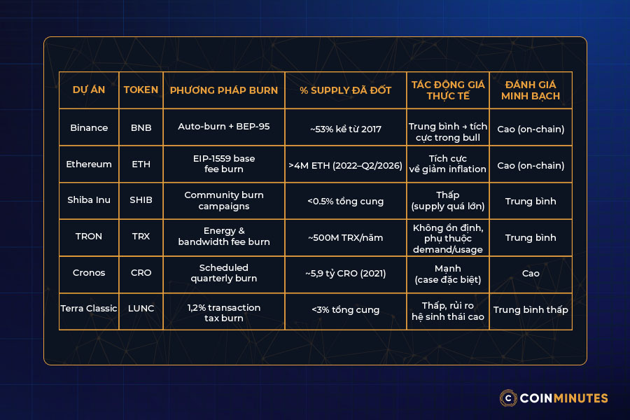 Top các dự án có cơ chế đốt token nổi bật 2026