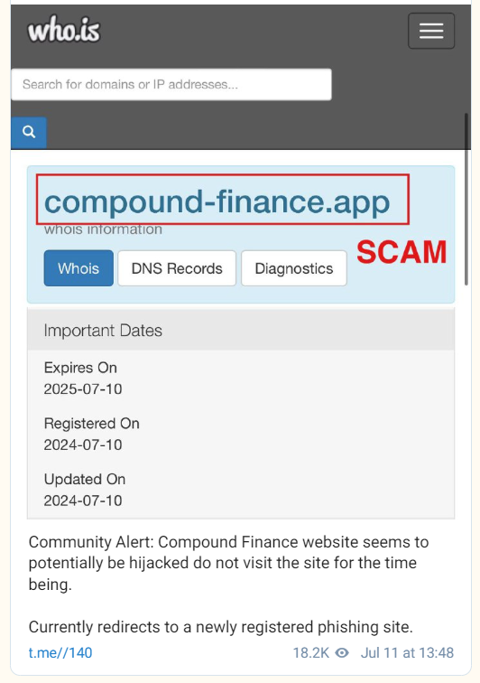 Celer and Compound in Phishing Attack