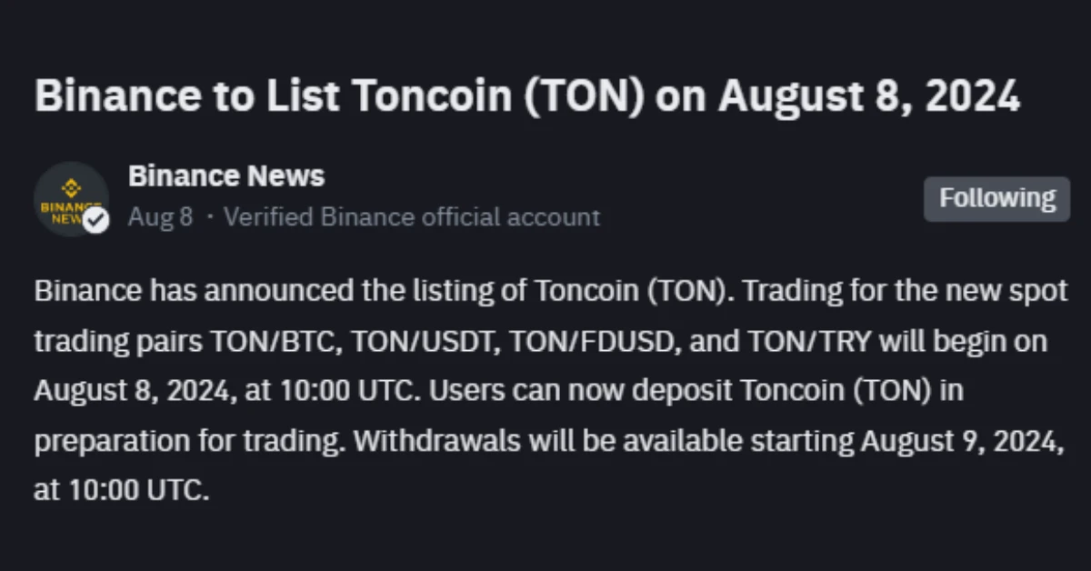 binance list ton